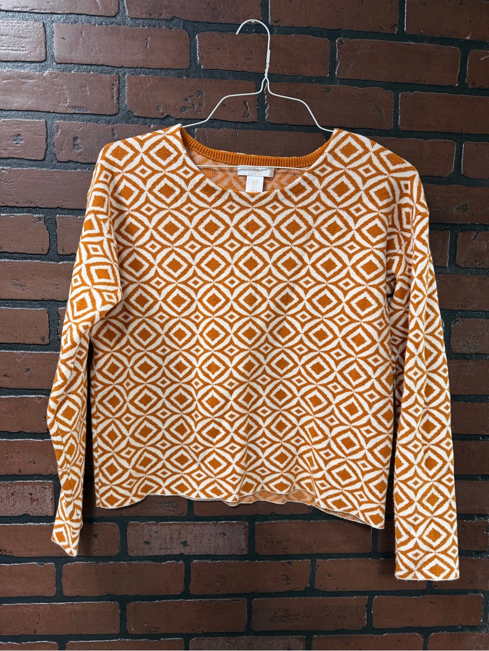 Halston Heritage Orange & White Geometric Knit Sweater